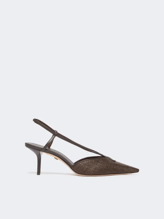 Raffia-look canvas slingbacks, dark brown