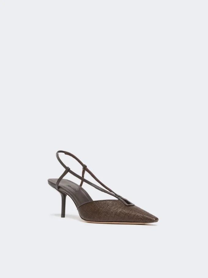 Raffia-look canvas slingbacks, dark brown