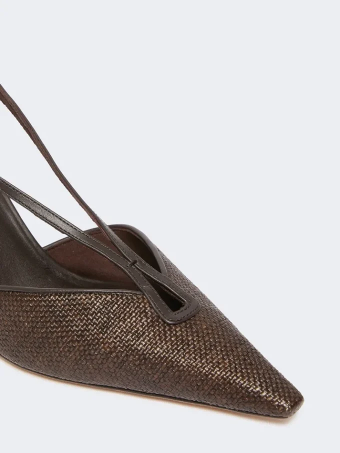 Raffia-look canvas slingbacks, dark brown