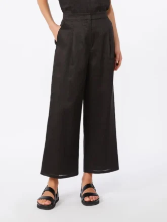 Ramie canvas cropped trousers, black