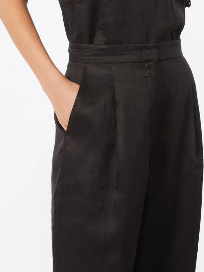 Ramie canvas cropped trousers, black Ramie canvas cropped trousers, black