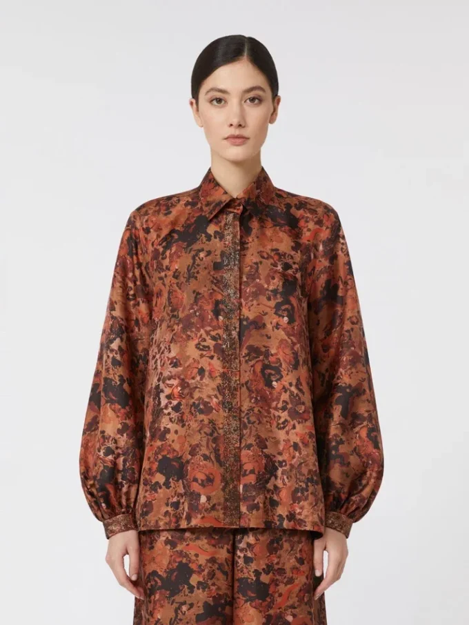 Relaxed-fit printed silk shirt, terra cotta Relaxed-fit printed silk shirt, terra cotta