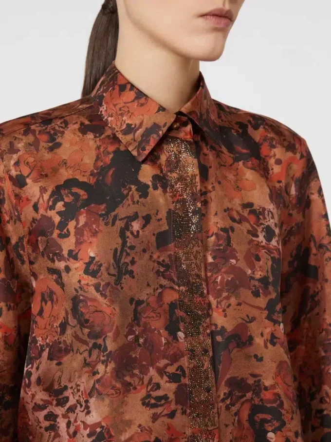Relaxed-fit printed silk shirt, terra cotta Relaxed-fit printed silk shirt, terra cotta
