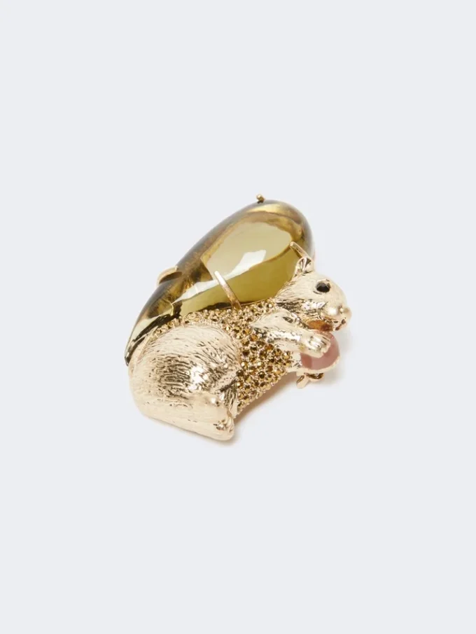 Resin and glass brooch, brown