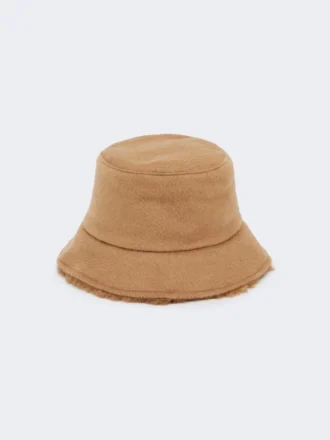 Reversible camel and teddy fabric cloche hat, camel