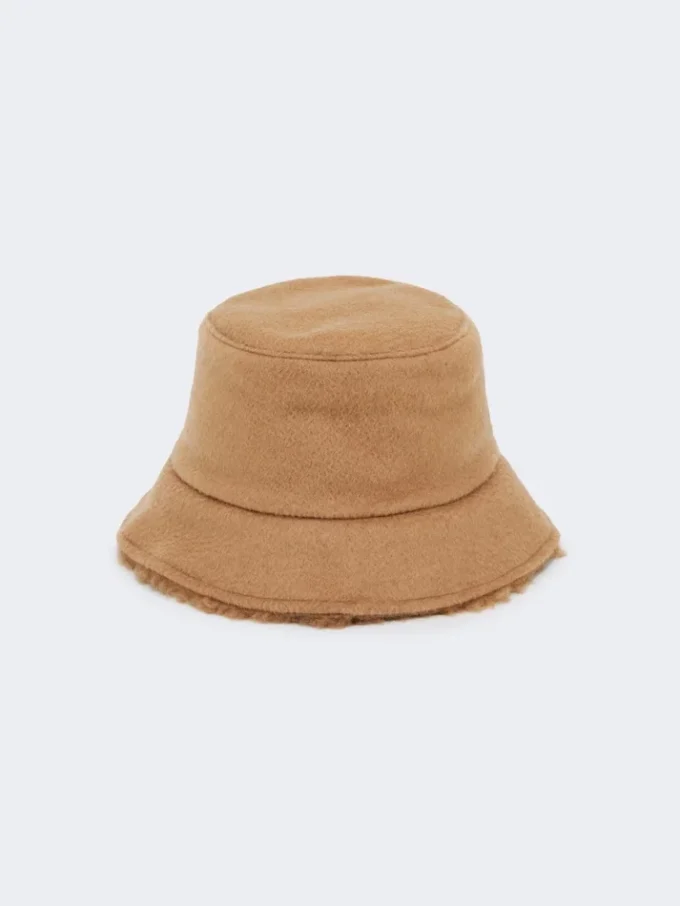 Reversible camel and teddy fabric cloche hat, camel