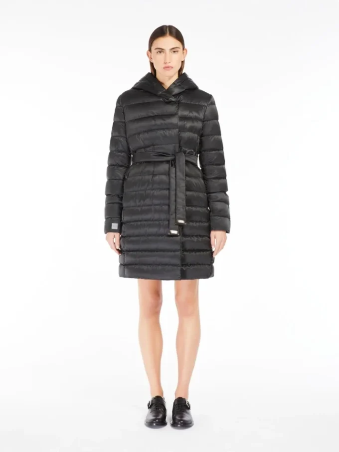 Reversible down jacket in water-repellent satin, black Reversible down jacket in water-repellent satin, black