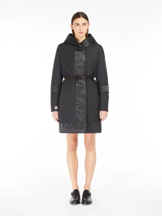 Reversible down jacket in water-repellent satin, black Reversible down jacket in water-repellent satin, black