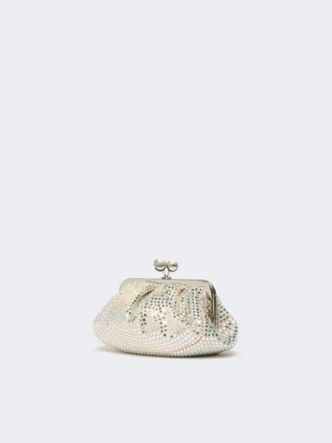 Rhinestone-adorned small satin pasticcino bag, antique rose