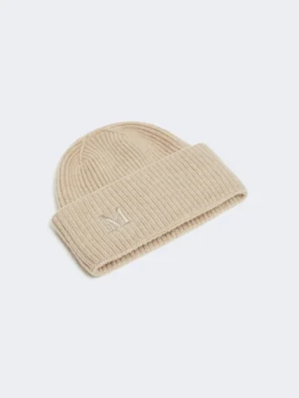 Rib-knit cashmere beanie hat, beige