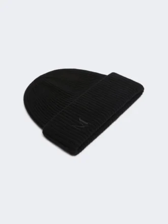 Rib-knit cashmere beanie hat, black