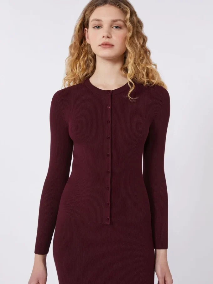 Rib-knit viscose cardigan, bordeaux Rib-knit viscose cardigan, bordeaux