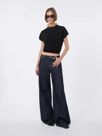 Rib-knit viscose sweater, black