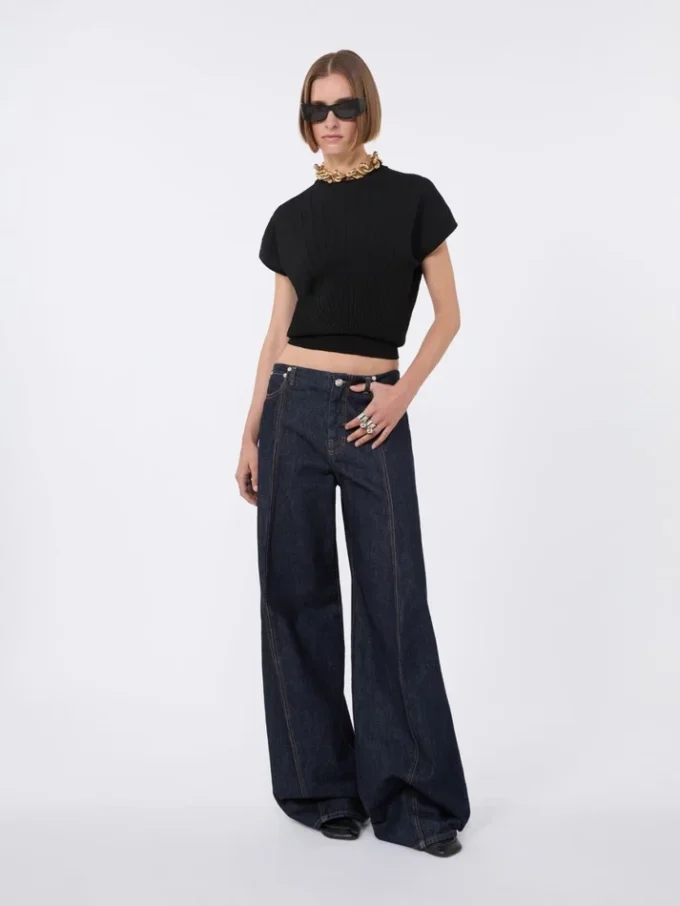 Rib-knit viscose sweater, black