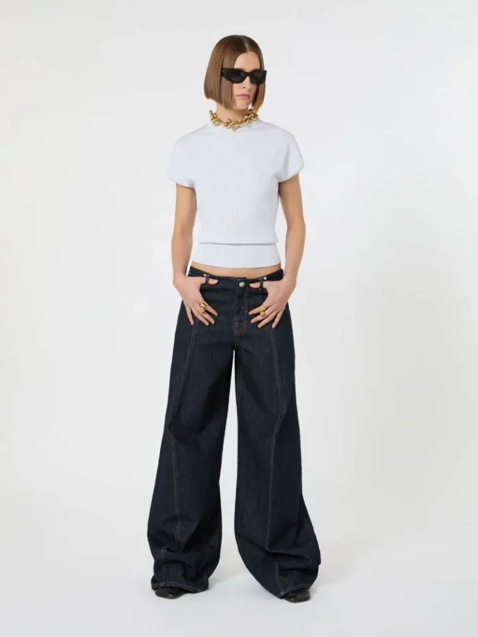 Rib-knit viscose sweater, light blue