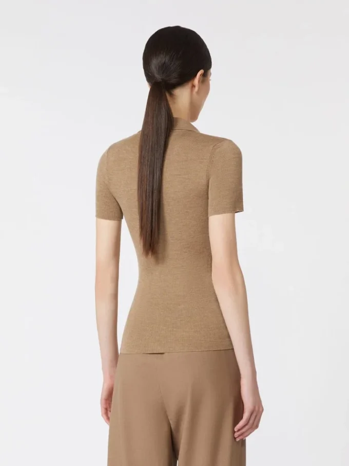 Rib-knit wool polo shirt, gold beige brown Rib-knit wool polo shirt, gold beige brown