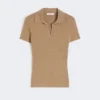 Rib-knit wool polo shirt, gold beige brown Rib-knit wool polo shirt, gold beige brown