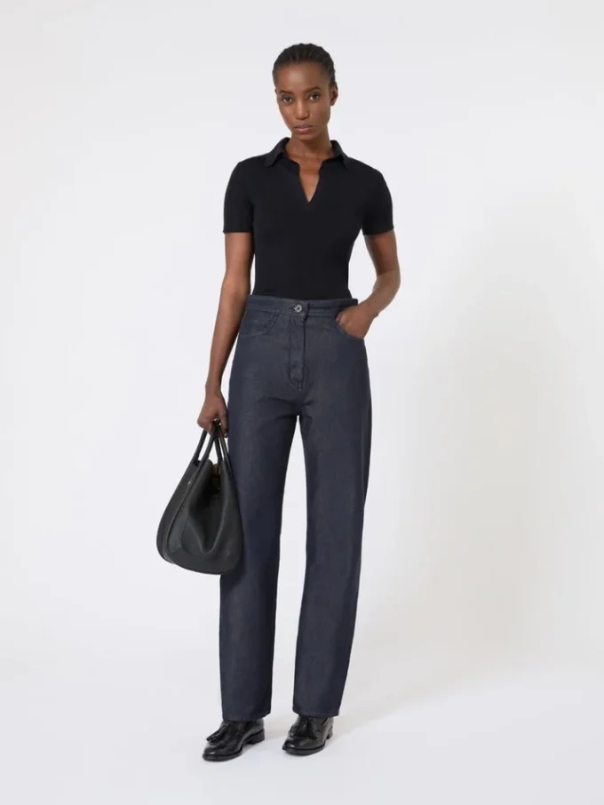 Rib-knit wool polo shirt, ultramarine Rib-knit wool polo shirt, ultramarine