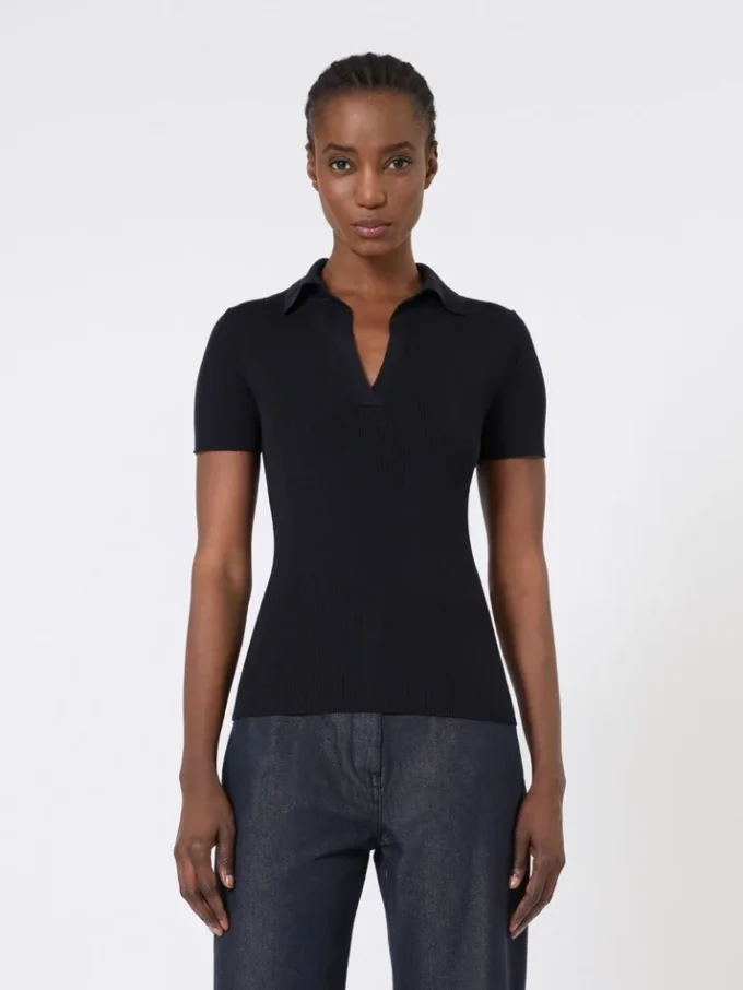 Rib-knit wool polo shirt, ultramarine Rib-knit wool polo shirt, ultramarine