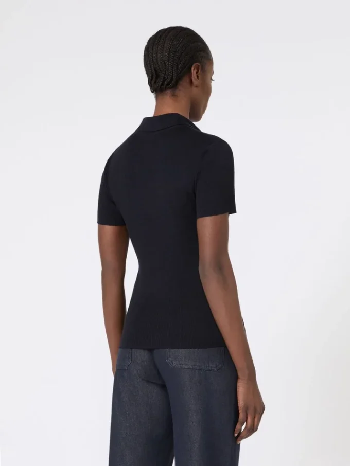 Rib-knit wool polo shirt, ultramarine Rib-knit wool polo shirt, ultramarine