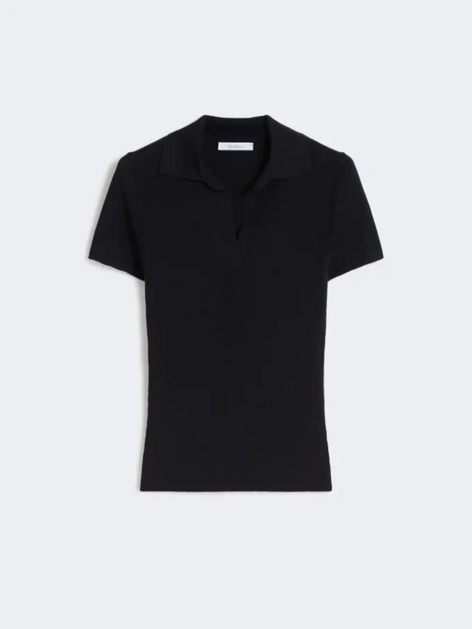 Rib-knit wool polo shirt, ultramarine Rib-knit wool polo shirt, ultramarine