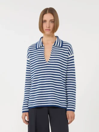 Ribbed cashmere jumper, white blue
