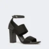 Sandals in calfskin and elasticated webbing, black