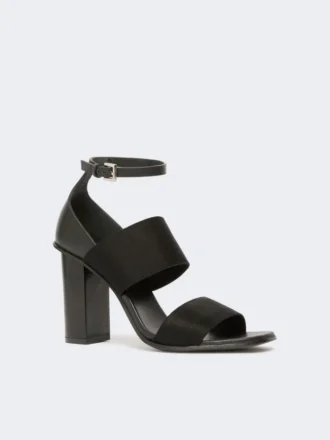 Sandals in calfskin and elasticated webbing, black