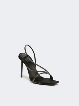 Satin and crystal sandals, black