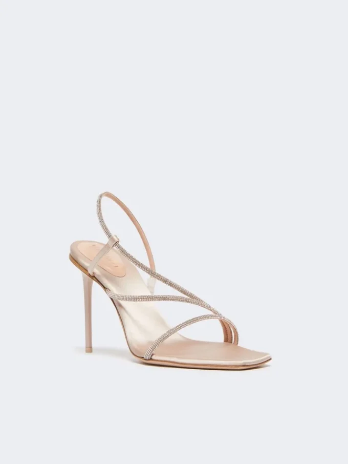 Satin and crystal sandals, make up nude