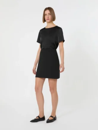 Satin and jersey t-shirt, black