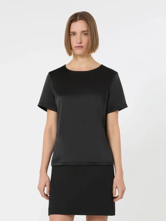 Satin and jersey t-shirt, black