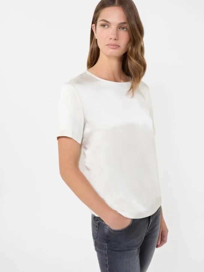 Satin and jersey t-shirt, ecru
