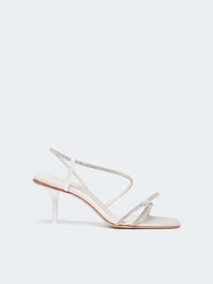 Satin and rhinestone sandals, ivory