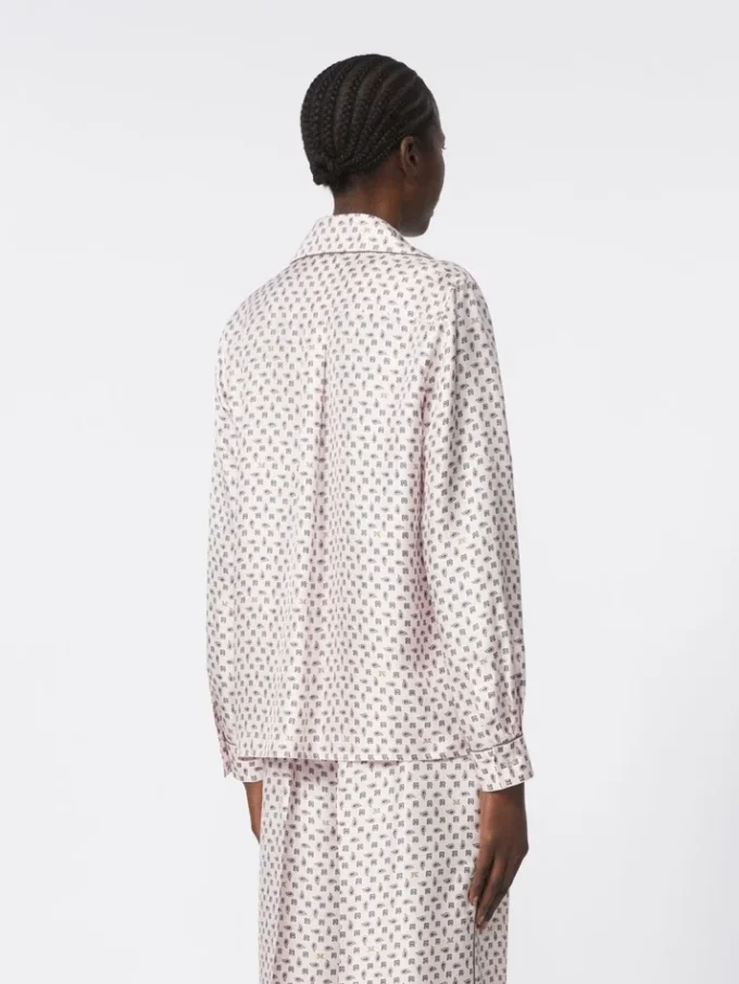 Semi-fitted printed silk shirt, pink