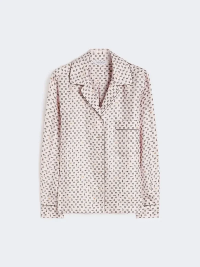 Semi-fitted printed silk shirt, pink