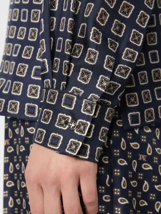 Semi-fitted printed silk shirt, ultramarine Semi-fitted printed silk shirt, ultramarine