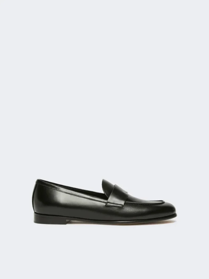 Semi-glossy leather moccasins, black Semi-glossy leather moccasins, black