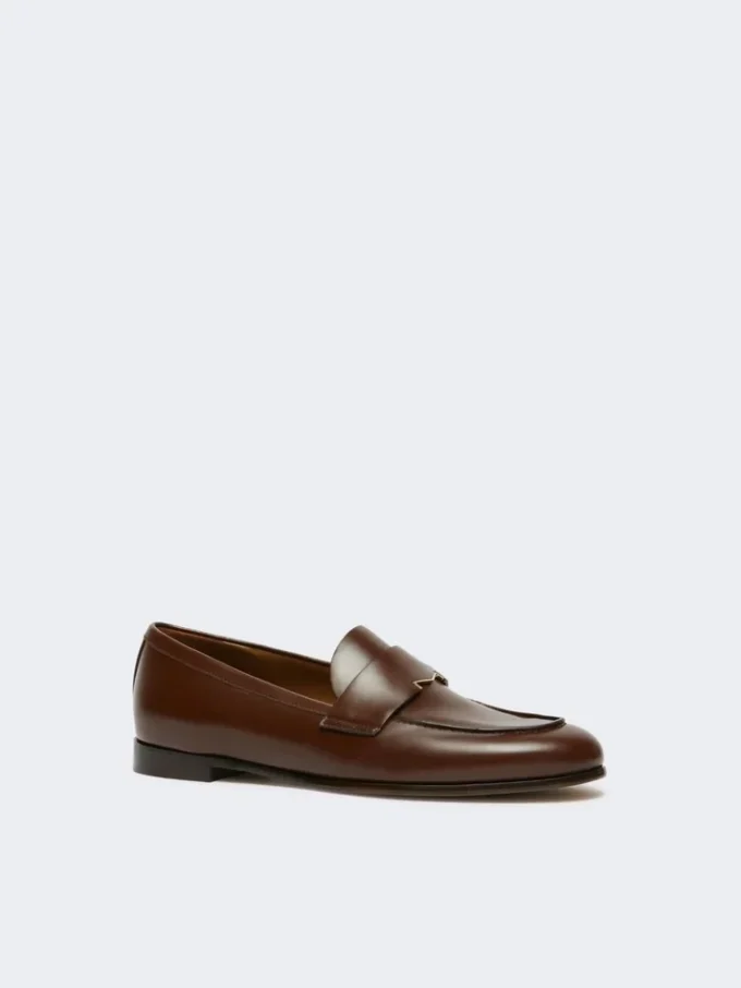Semi-glossy leather moccasins, cocoa