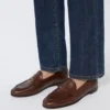 Semi-glossy leather moccasins, cocoa