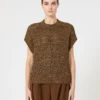 Sequin-adorned mesh-knit cotton sweater, hazelnut brown