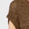 Sequin-adorned mesh-knit cotton sweater, hazelnut brown