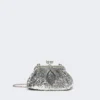 Sequin-adorned small satin pasticcino bag, silver