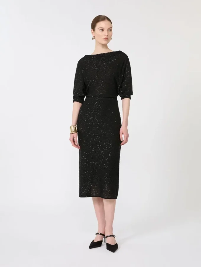 Sequinned viscose yarn dress, black Sequinned viscose yarn dress, black