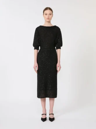 Sequinned viscose yarn dress, black