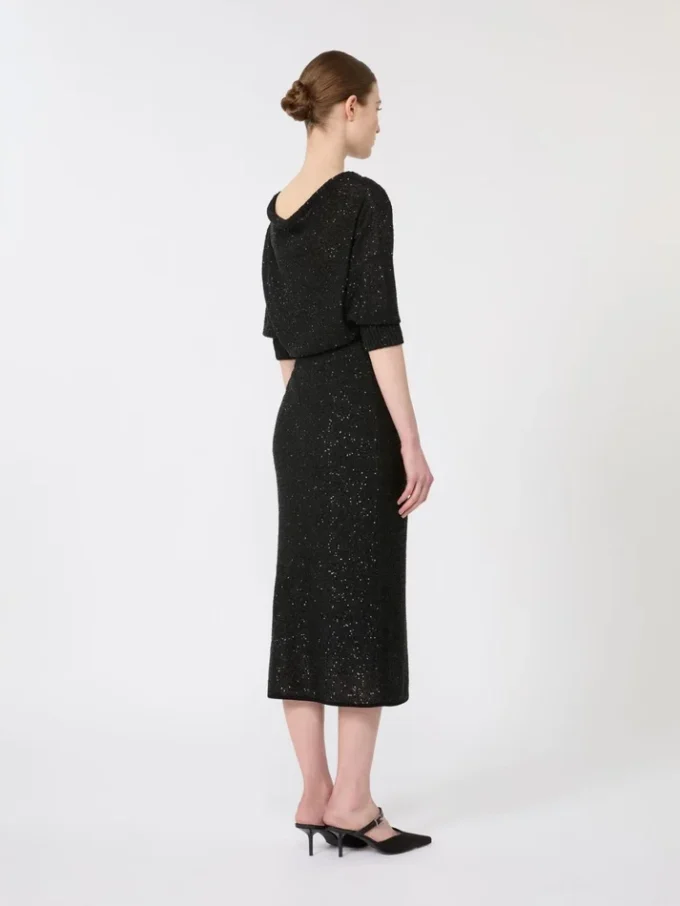 Sequinned viscose yarn dress, black Sequinned viscose yarn dress, black
