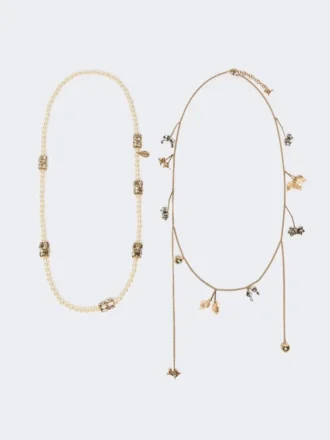 Set of metal and glass necklaces, emerald