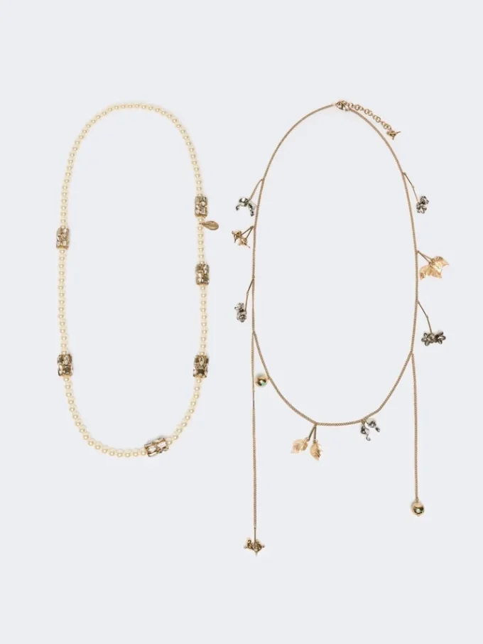 Set of metal and glass necklaces, emerald Set of metal and glass necklaces, emerald