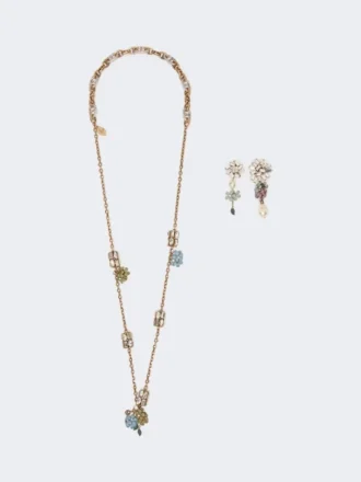 Set with flower and crystal details, gold
