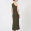 Shiny satin one-shoulder dress, moss green Shiny satin one-shoulder dress, moss green